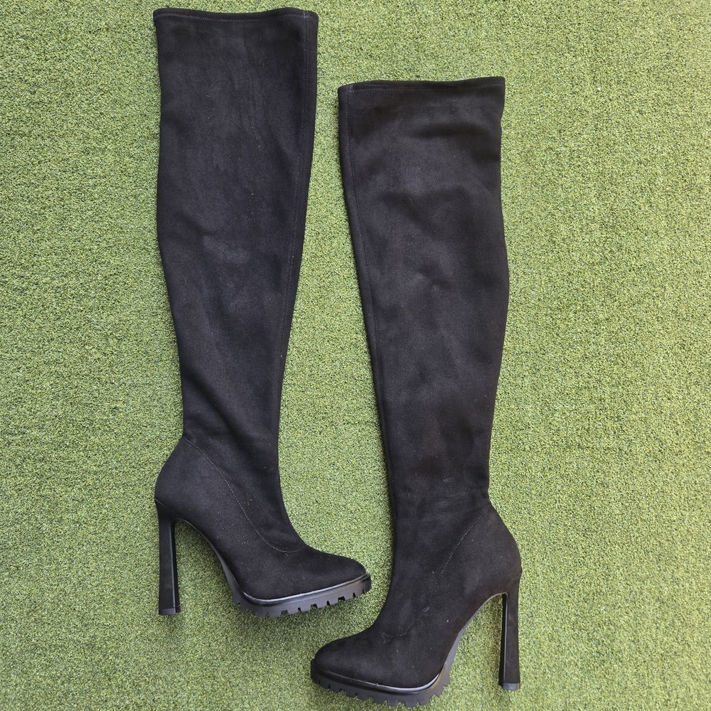 Jennifer Lopez Boots Women's Size 7.5 M Black Knee High Suede